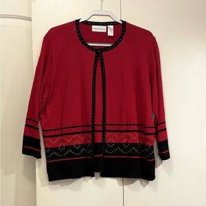 Alfred Dunner Red and Black Cardigan Sweater